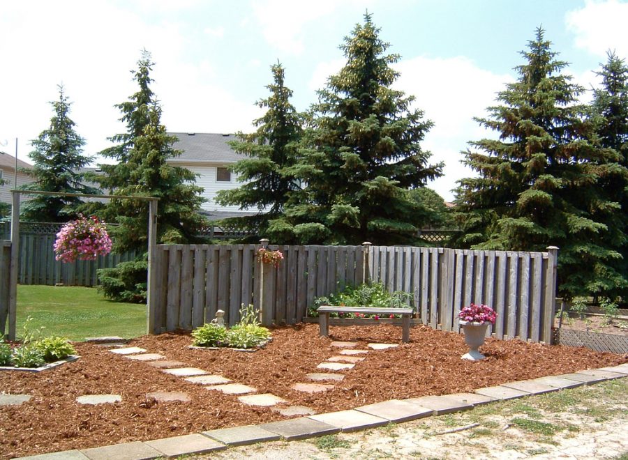 a backyard with a courtyard