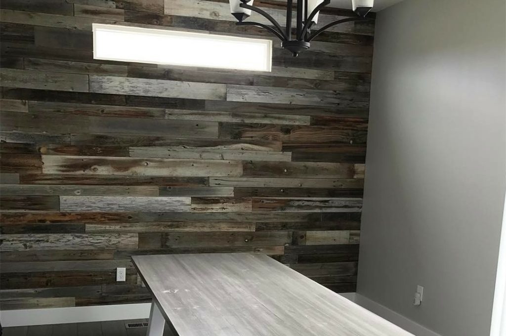 How to Install a Reclaimed Barn Wood Accent Wall. Finished project.