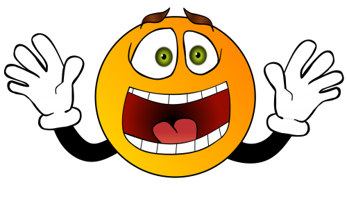 A cartoonish, yellow emoji face with raised hands, wide-open eyes, arched eyebrows, and a big open-mouthed smile appears surprised or excited—just like finding amazing homes in Utah—set against a bold black background.