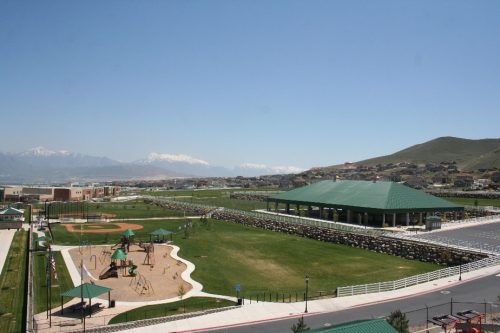Drone shot of a park in herriman utah