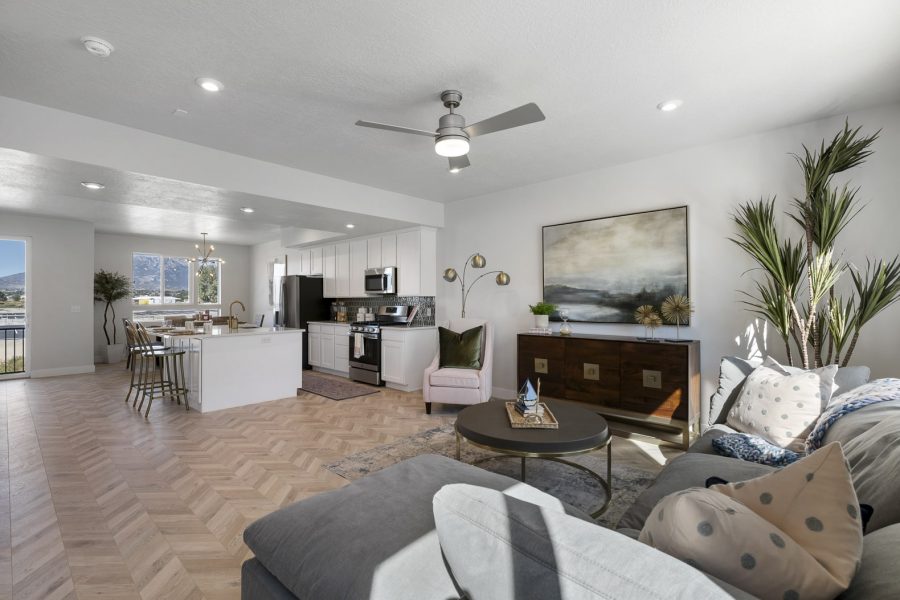 Open concept for great room and kitchen in a new home
