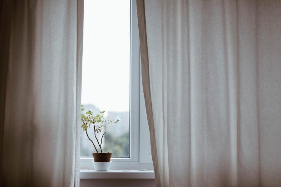 Curtains Hung in Front of Window With Plant on Windowsill