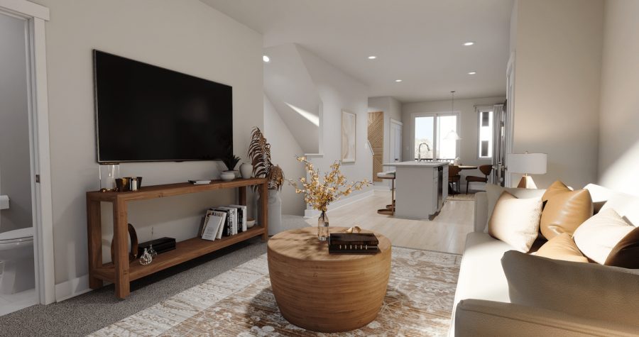 McArthur Homes Dawson Place family room with couch and tv