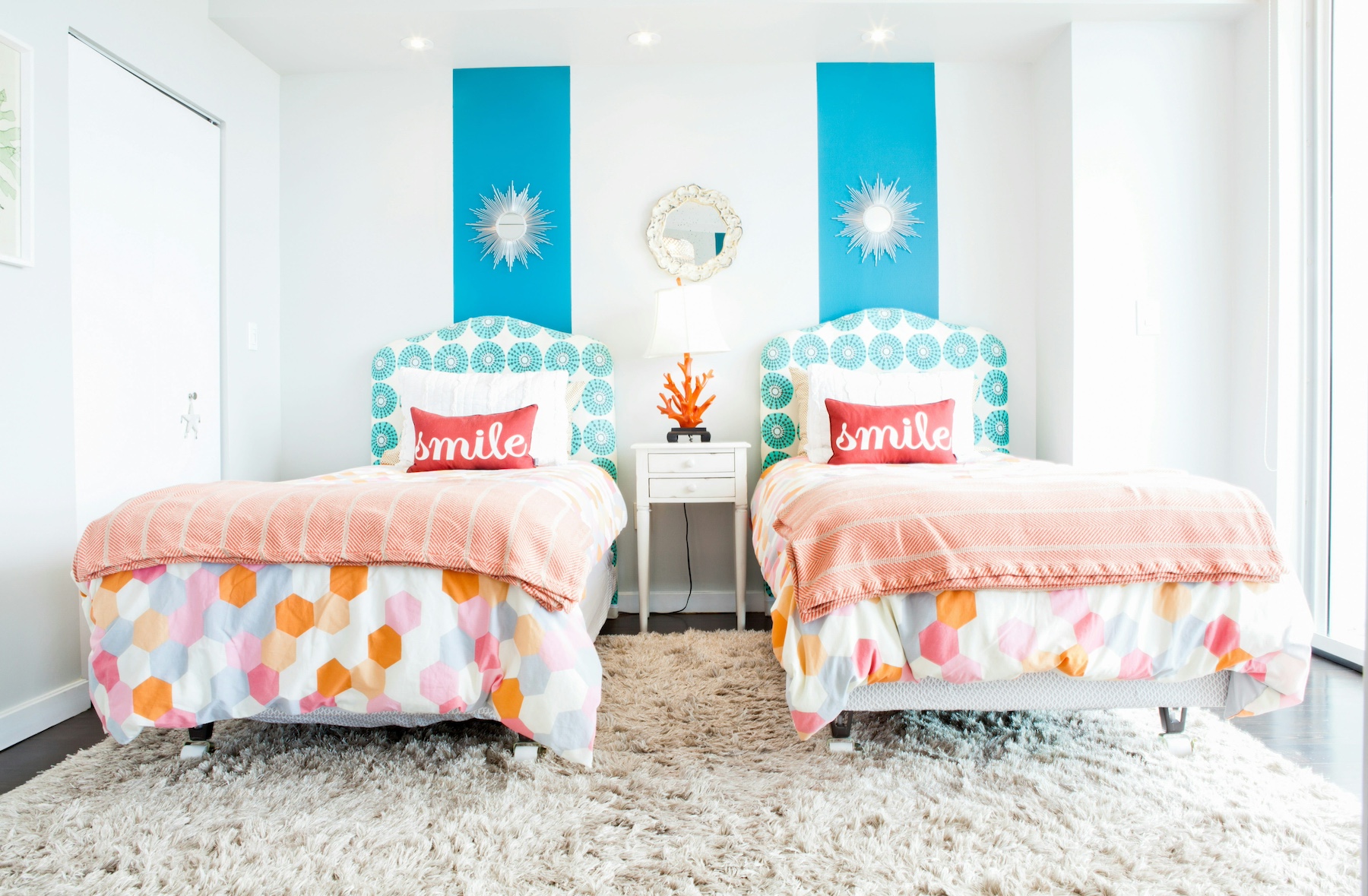 Themed bedroom with pink sheets