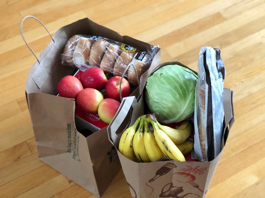 Grocers in two paper bags.