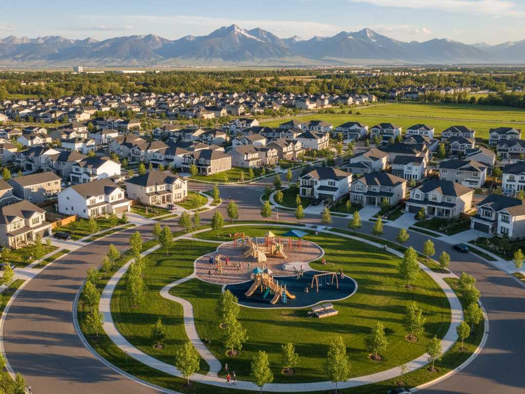 aerial view of a master-planned community in Utah, showcasing its amenities and surrounding landscape