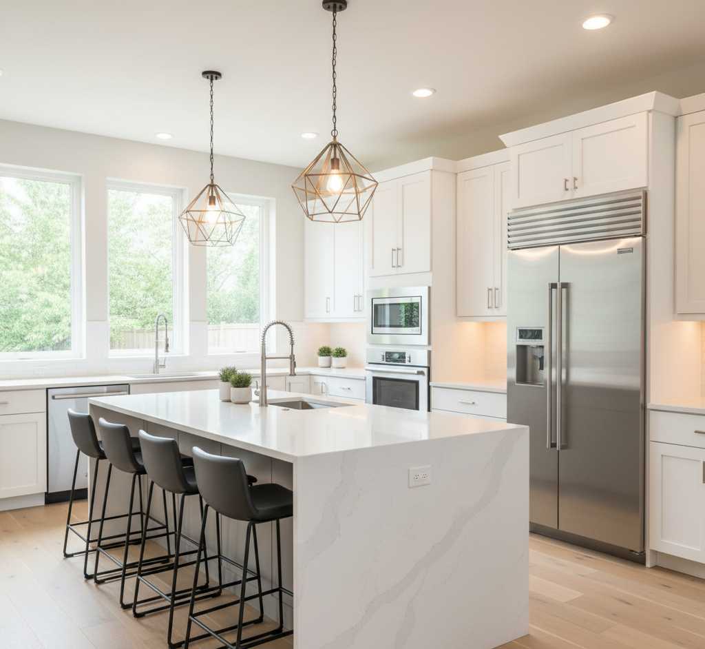 Energy-efficient kitchen in new construction homes in Utah with modern appliances