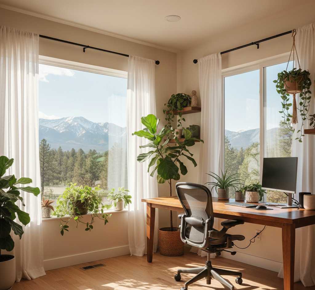 Home office design with natural light and ergonomic layout