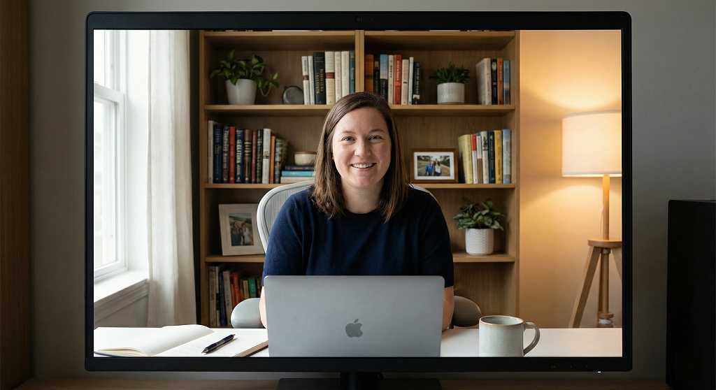 Professional home office video background setup for remote work