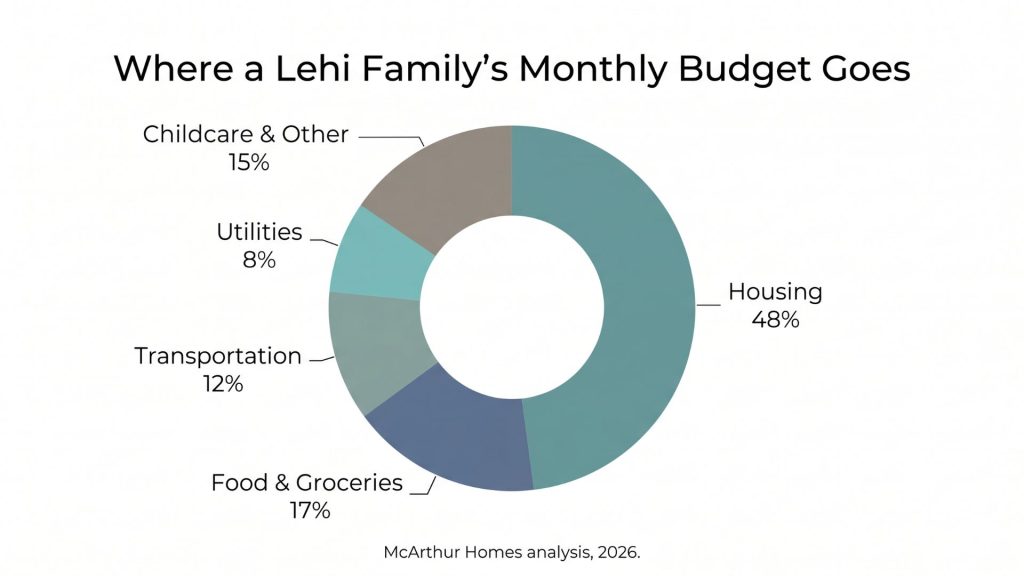 Donut chart monthly cost of living breakdown Lehi Utah 2026