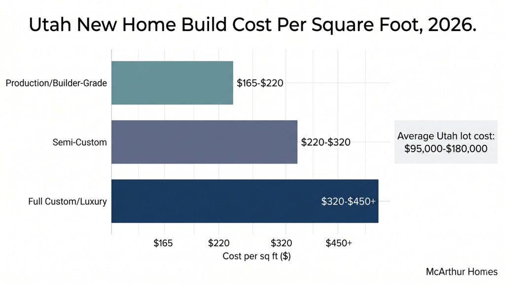 Bar chart comparing cost to build a house in Utah per square foot by build type 2026